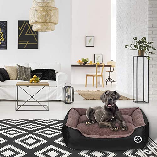 FRISTONE Dog Beds Large Washable Pet Basket Comfortable Kennel Bed for Large Dogs Deluxe Fleece Cushion Blanket XXXL Black - Image 5