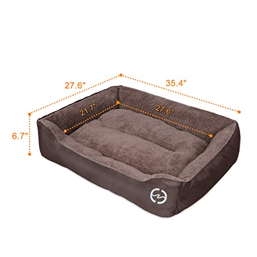 FRISTONE Dog Beds Large Washable Pet Basket Orthopedic Kennel Bed for Large Dogs Deluxe Fleece Cushion Blanket XXL Brown 35.4x27.6in - Image 3