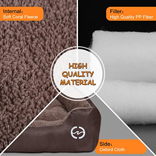 FRISTONE Dog Beds Large Washable Pet Basket Orthopedic Kennel Bed for Large Dogs Deluxe Fleece Cushion Blanket XXL Brown 35.4x27.6in - Image 4