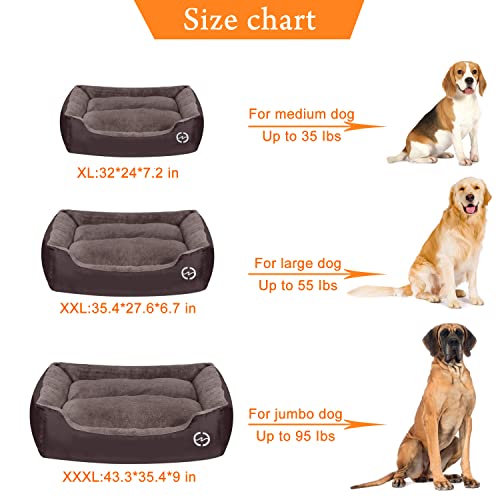 FRISTONE Dog Beds Large Washable Pet Basket Orthopedic Kennel Bed for Large Dogs Deluxe Fleece Cushion Blanket XXL Brown 35.4x27.6in - Image 5