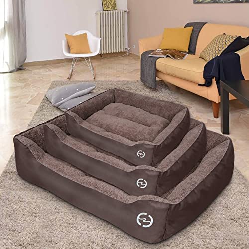 FRISTONE Dog Beds Large Washable Pet Basket Orthopedic Kennel Bed for Large Dogs Deluxe Fleece Cushion Blanket XXL Brown 35.4x27.6in - Image 7