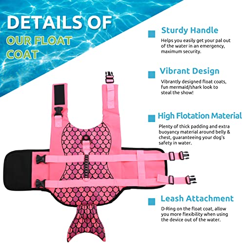 KOESON Dog Life Jacket Shark, Dog Life Vest with Rescue Handle, Ripstop Pet Float Coat for Swimming, Safety Dog Lifesaver Pet Life Preserver High Buoyancy Swimsuit for Small,Medium,Large Dogs Pink L - Image 4