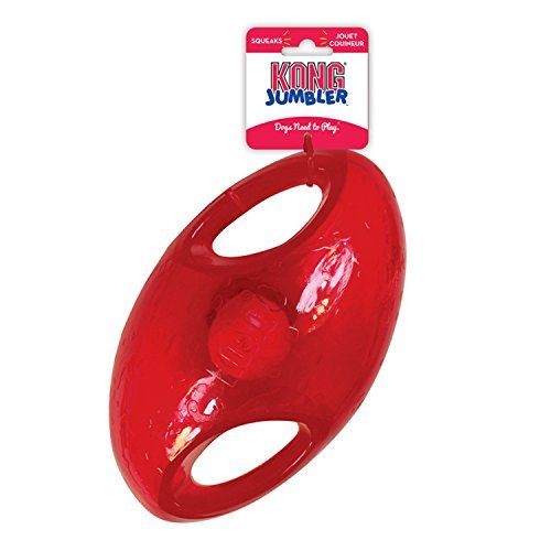 KONG - Jumbler Football - Interactive Fetch Dog Toy with Tennis Ball (Assorted Colours) - For Large/Extra Large Dogs - Image 4