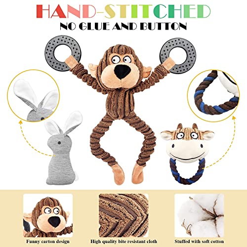 KONKY Squeaky Dog Toy Set, 5 Packs Durable Dog Plush Toys Chew Toys Dog Companion, Various Animals Shapes Training Toy for Puppy Small Medium Large Dogs (Dinosaur, Monkey, Sheep, Rabbit and Bull) - Image 4