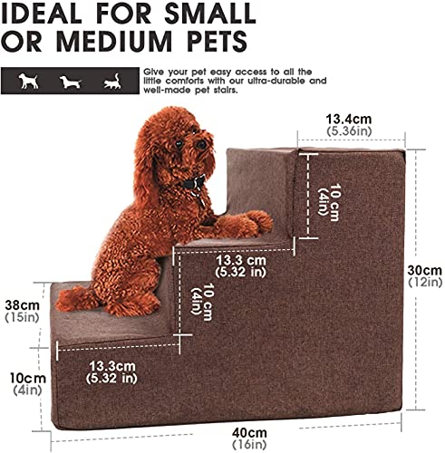 Masthome Dog Steps for Bed Sofa, 3 Step High Density Foam Dog Ramp with Washable Cover, Non-slip Pet Stairs Ladder for Small Dogs & Cats, 40 x 38 x 30 cm - Image 3
