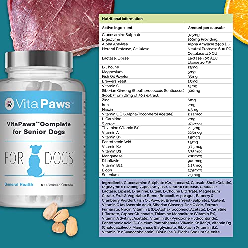 Multivitamins for Senior Dogs | VitaPaws Complete | 180 Sprinkle Capsules Ideal for Fussy Pets | UK Manufactured - Image 4