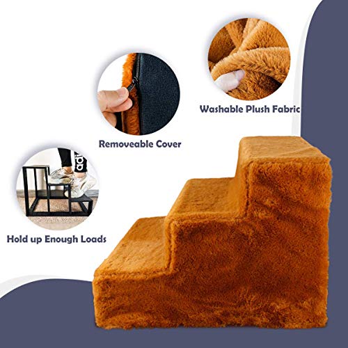 NAMSAN Dog Steps Cat Stairs Easy Assembly Pet Stairs with Washable Plush Cover for Sofa Bed, 42 x 40 x 31cm - Image 5