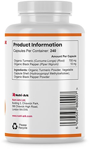 Nutri-Ark Organic Turmeric and Black Pepper Capsules High Strength | Each Capsule Contains 700mg of Turmeric Powder and 10mg of Black Pepper - Image 3