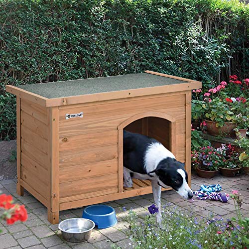 PURLOVE Medium Dog Kennel Solid Wooden Outdoor/Indoor Dog/Pet House Garden Crate with Removable Floor and Openable Slanted Roof For Easy Cleaning Weatherproof Asphalt (M) - Image 3