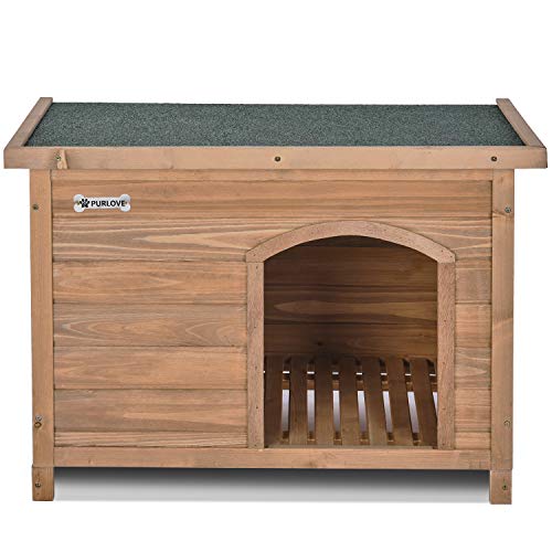 PURLOVE Medium Dog Kennel Solid Wooden Outdoor/Indoor Dog/Pet House Garden Crate with Removable Floor and Openable Slanted Roof For Easy Cleaning Weatherproof Asphalt (M) - Image 2