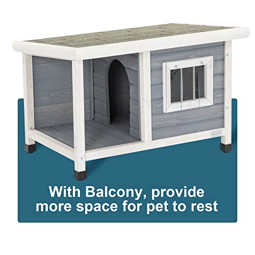 Petsfit Dog House,Wooden Cat Kennels for Outside with Steel Window, Outdoor Pet House with One Room and One Lounge, Asphalt Roof Dog Houses for Outdoor - Image 4