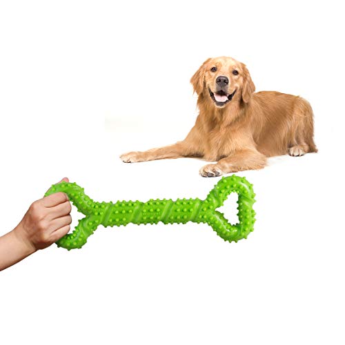 Petyoung Durable Dog Chew Toys 13 Inch Bone Shape for Aggressive Chewers, Interactive Toy for Small Medium and Large Dog with Strong Tug Convex Design Tooth Cleaning (green) - Image 3