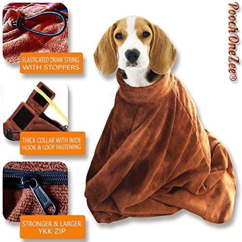 PoochOneZee® Dry Fast Dog Bag - Keep Water, Mud and Dirt Out of Your Home and Car - Super Absorbent Microfibre Zip Up Dog Bag - Thick Hook and Loop Neck Strap - Cozy Brown - Image 4