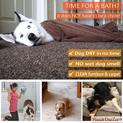 PoochOneZee® Dry Fast Dog Bag - Keep Water, Mud and Dirt Out of Your Home and Car - Super Absorbent Microfibre Zip Up Dog Bag - Thick Hook and Loop Neck Strap - Cozy Brown - Image 7