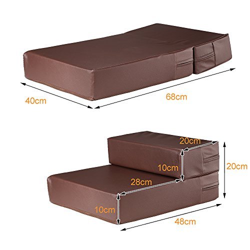 Portable Pet Stairs 2 Or 3 Steps For Dog Cat PU Leather Covered Padded Base Non Slip - Brown - Image 3