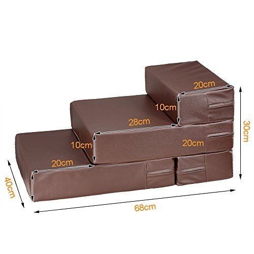 Portable Pet Stairs 2 Or 3 Steps For Dog Cat PU Leather Covered Padded Base Non Slip - Brown - Image 4