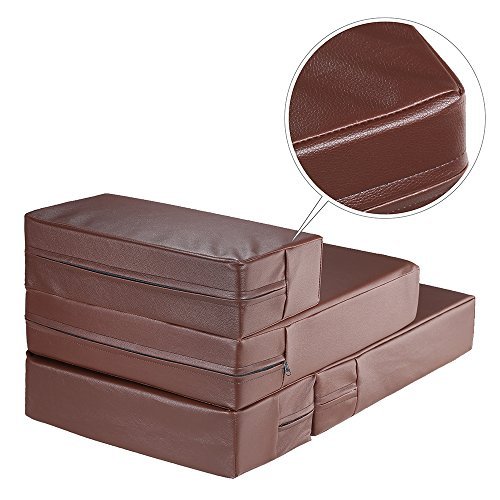 Portable Pet Stairs 2 Or 3 Steps For Dog Cat PU Leather Covered Padded Base Non Slip - Brown - Image 5