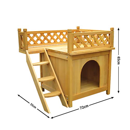 Puppy House Wooden little Dog House Deluxe Pet Home Indoor/Outdoor Wood Cat House Shelter(Yellow) - Image 3