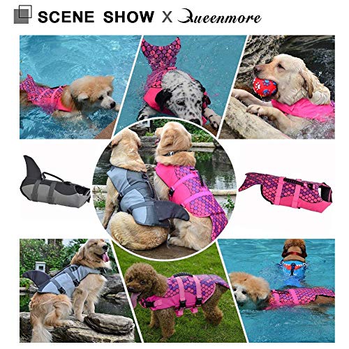 Queenmore Dog Life Jacket Ripstop Shark Dog Safety Vest Adjustable Preserver with High Buoyancy and Durable Rescue Handle for Small,Medium,Large Dogs, Pink Fish Medium - Image 3