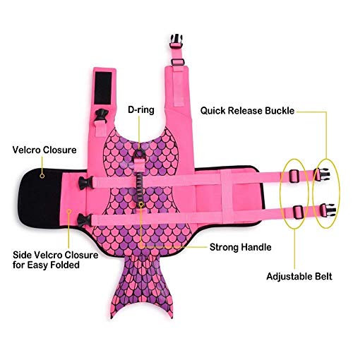 Queenmore Dog Life Jacket Ripstop Shark Dog Safety Vest Adjustable Preserver with High Buoyancy and Durable Rescue Handle for Small,Medium,Large Dogs, Pink Fish Medium - Image 5