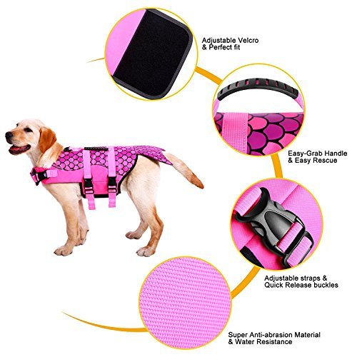 Queenmore Dog Life Jacket Ripstop Shark Dog Safety Vest Adjustable Preserver with High Buoyancy and Durable Rescue Handle for Small,Medium,Large Dogs, Pink Fish Medium - Image 6
