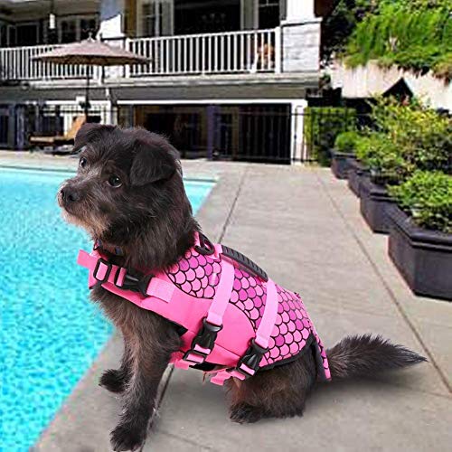 Queenmore Dog Life Jacket Ripstop Shark Dog Safety Vest Adjustable Preserver with High Buoyancy and Durable Rescue Handle for Small,Medium,Large Dogs, Pink Fish Medium - Image 7