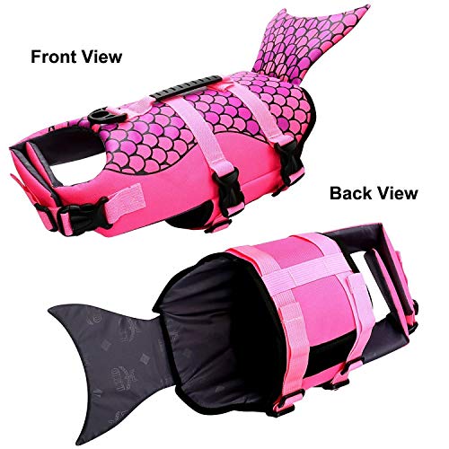 Queenmore Dog Life Jacket Ripstop Shark Dog Safety Vest Adjustable Preserver with High Buoyancy and Durable Rescue Handle for Small,Medium,Large Dogs, Pink Fish Medium - Image 9