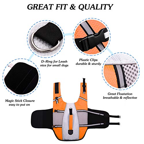 Dog Life Jacket Swimming Vest Lightweight High Reflective Pet Lifesaver with Lift Handle, Leash Ring Orange,XS - Image 4