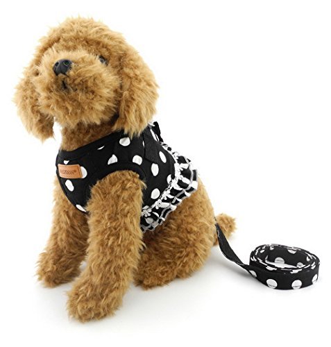 SELMAI Puppy Cat Girl Dog Ruffles Polka Dots Small Dog Vest Harness Lead Set Mesh Padded No Pull - Image 9