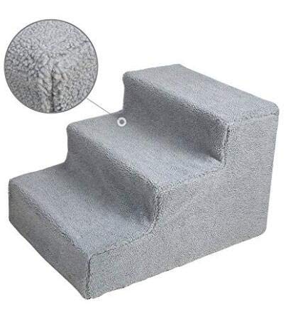 SavingPlus 3 Steps Pet Dog Ladder Soft Stairs Puppy Washable Cover Ramp Grey - Image 3