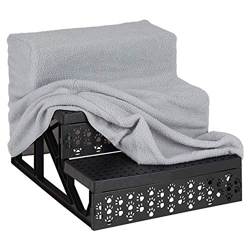SavingPlus 3 Steps Pet Dog Ladder Soft Stairs Puppy Washable Cover Ramp Grey - Image 4