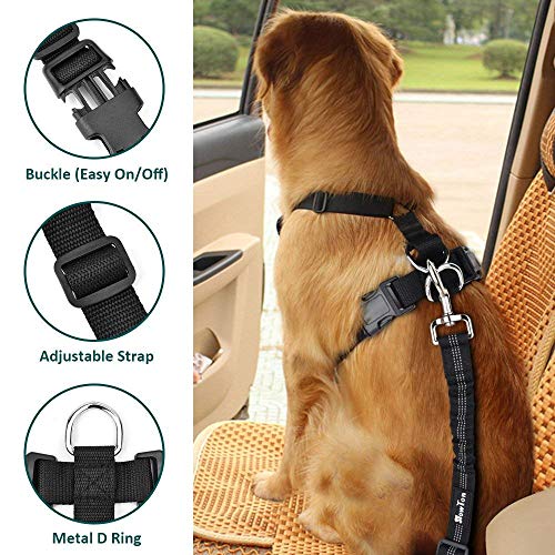 SlowTon Dog Car Harness Seatbelt Set, Pet Vest Harness with Safety Seat Belt for Trip and Daily Use Adjustable Elastic Strap and Multifunction Breathable Fabric Vest in Vehicle for Dogs - Image 3