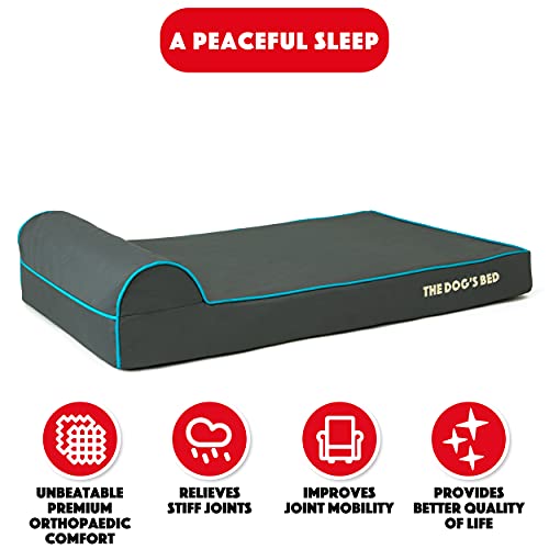 The Dog’s Bed Orthopaedic Dog Bed Large Grey with Blue Trim 101x64x10cm, Waterproof Memory Foam Dog Bed - Image 3