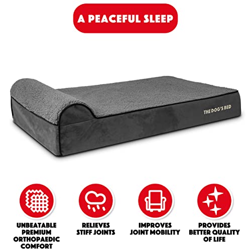 The Dog’s Bed Orthopaedic Headrest Dog Bed Extra Large Grey Plush 117x71x15cm, Waterproof Memory Foam Dog Bed - Image 3