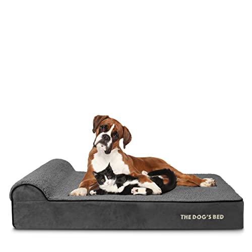 The Dog’s Bed Orthopaedic Headrest Dog Bed Extra Large Grey Plush 117x71x15cm, Waterproof Memory Foam Dog Bed - Image 4