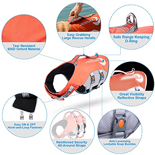 ThinkPet Dog Life Jacket Small Reflective Lifesaver with Rescue Handle Adjustable Floating Vest High Buoyancy Aid Dog Vest X-Small Orange - Image 4