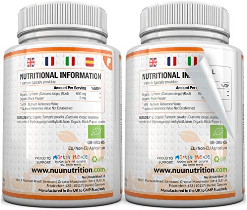Organic Turmeric and Black Pepper Capsules 600mg - 365 Vegan Capsules - 1 Year Supply - Soil Association Certified - High Strength Tumeric Curcumin Supplement - Made in The UK - Image 5