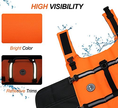 VIVAGLORY Ripstop Dog Life Jacket for Small Medium Large Dogs Boating, Dog Swimming Vest with Enhanced Buoyancy & Visibility, Bright Orange - Image 6