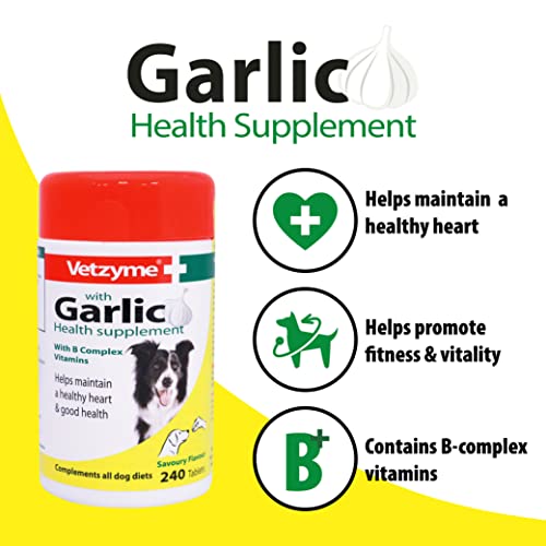 Vetzyme, Garlic Tablets for Dogs, Helps Maintain a Healthy Heart, Savoury Treat with B Complex Vitamins (240 Tablets) - Image 4