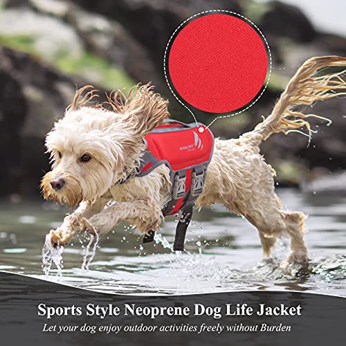 VIVAGLORY Lightweight Dog Life Jacket, Pet Life Preserver Life Vest Skin-Friendly Neoprene for Small Dogs with D-ring and Quick Release Buckle, Red - Image 4