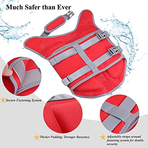 VIVAGLORY Lightweight Dog Life Jacket, Pet Life Preserver Life Vest Skin-Friendly Neoprene for Small Dogs with D-ring and Quick Release Buckle, Red - Image 5