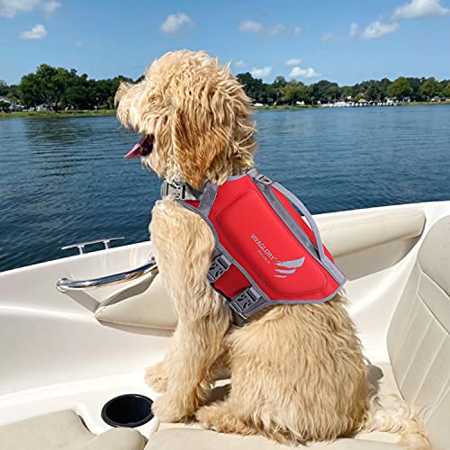 VIVAGLORY Lightweight Dog Life Jacket, Pet Life Preserver Life Vest Skin-Friendly Neoprene for Small Dogs with D-ring and Quick Release Buckle, Red - Image 8