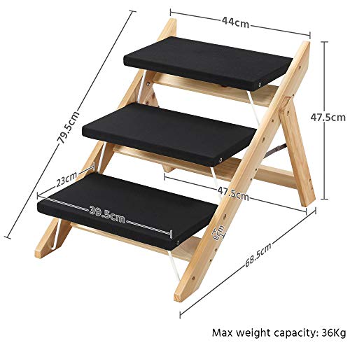 Yaheetech 2-in-1 Folding Pet Stairs Steps Ramp for Large/Small Dogs/Cats Wooden 3 Steps Pet Access Stairs/Ladders - Image 3