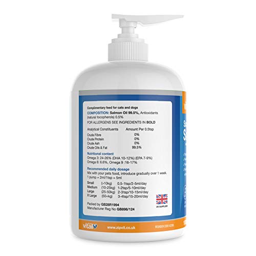 Zipvit Salmon Oil for Dogs 1 Litre, 100% Pure Scottish Salmon Oil. Natural Omega 3, 6 & 9 Supplement for Dogs and Cats. Supports Healthy Coat and Skin and Maintains Joint and Brain Health. - Image 3