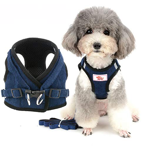 Zunea Small Dog Harness and Lead Sets No Pull Adjustable Reflective Step-in Soft Mesh Corduroy Vest Harnesses for Boy Girl Pet Dogs Puppy Chihuahua Cats - Image 2