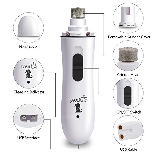 Pecute Dog Nail Grinders, 50 DB Ultra Quiet Electric Nail File With 2 Speeds Fast Clipping, Quick USB Charging, Long Working Time Pet Claw Trimmers for Small to Medium Dogs Cats(White) - Image 3