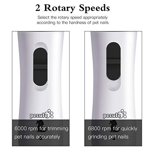 Pecute Dog Nail Grinders, 50 DB Ultra Quiet Electric Nail File With 2 Speeds Fast Clipping, Quick USB Charging, Long Working Time Pet Claw Trimmers for Small to Medium Dogs Cats(White) - Image 7