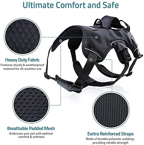 rabbitgoo Escape-Proof Dog Harness Medium with Large Handle, Anti-Pull Reflective Working Service Dog Harness, Breathable Pets Vest, Adjustable Lift Support Body Harness Large Dogs Outdoor, L, Black - Image 5