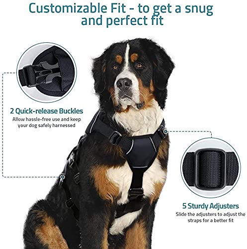 rabbitgoo Escape-Proof Dog Harness Medium with Large Handle, Anti-Pull Reflective Working Service Dog Harness, Breathable Pets Vest, Adjustable Lift Support Body Harness Large Dogs Outdoor, L, Black - Image 6