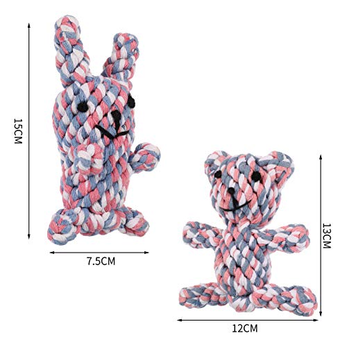 FANTESI 2 Pack Dog Rope Toys, Pet Puppy Rope Chew Toys Teeth Dogs Treats Toys Dogs Ball Knot Training toy for Small Middle Dog (Bear, Rabbit) - Image 3